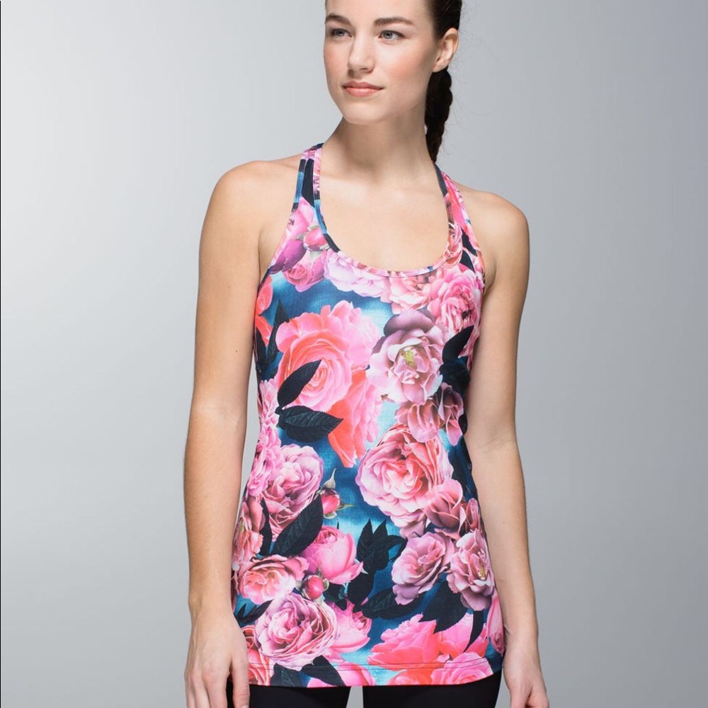 Collector Rare secret garden lululemon Pink Floral Racerback Tank Top